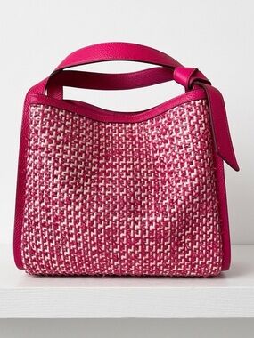 Kate Spade Knott Raffia Tweed Medium Crossbody Satchel, Wild Raspberry Pink Bag